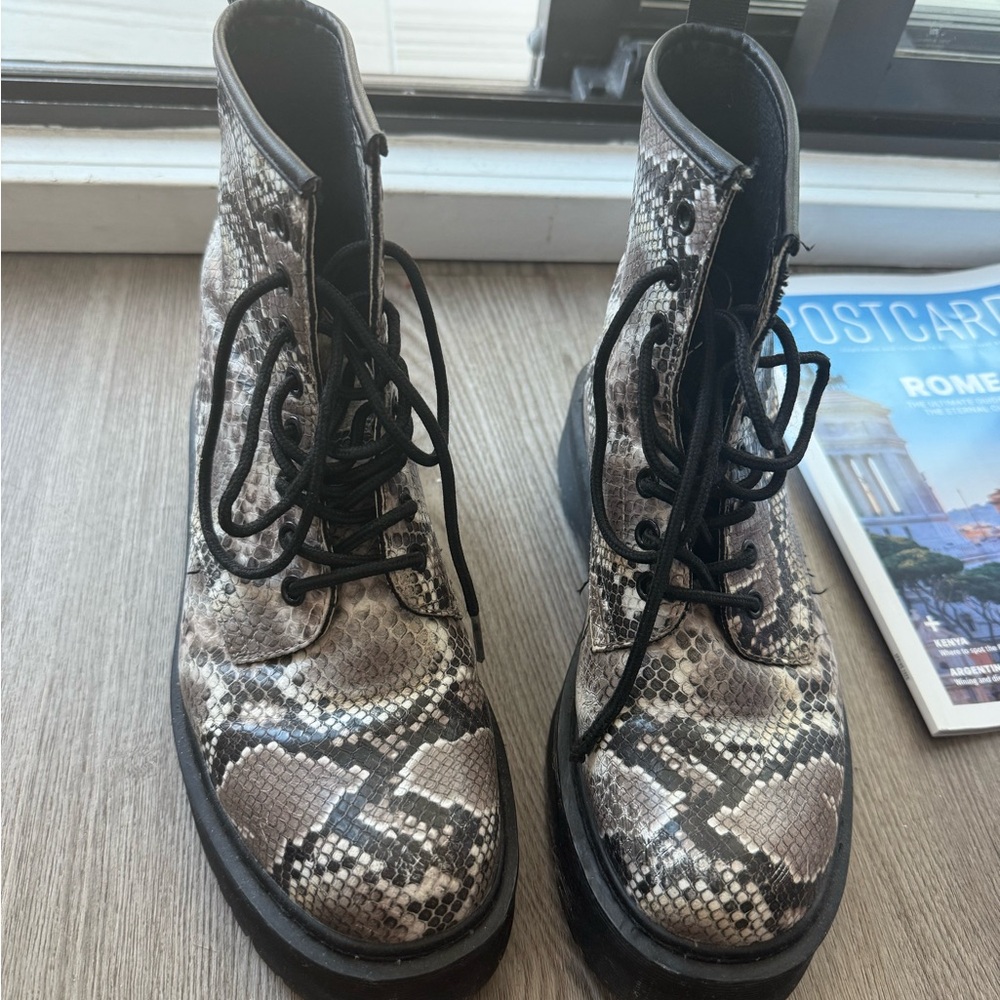 Snakeskin Lace-Up Boots